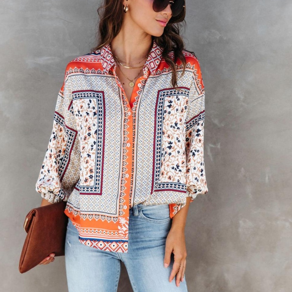 Fate Floral and Fleur De Lis Motif Boho Blouse